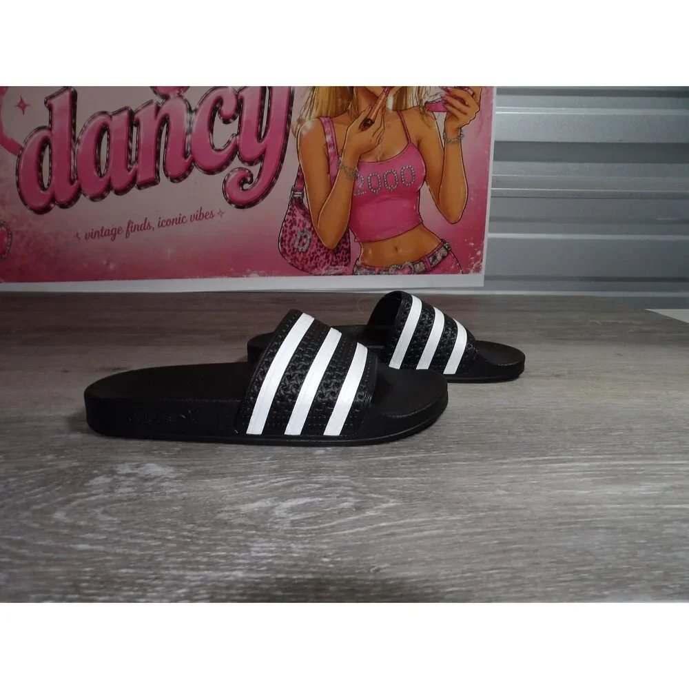 Adidas Classic Original Adilette Slides – Black/White (Size US 5)